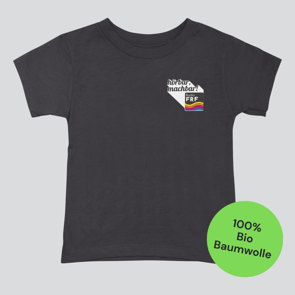 T-Shirt mit dem neuen FRF-Logo und Leitspruch „hörbar, machbar!“