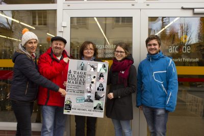 Elisabeth Leitner, Herbert Stummer und Anna Kiesenhofer vom Sozialmarkt, Franziska Hörbst und Martin Mehrwald (SendungsgestalterInnen)